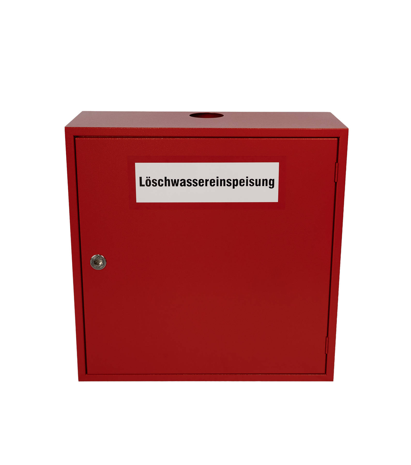 Geschlossener Schutzschrank für die Löschwassereinspeisung mit Beschriftungsschild